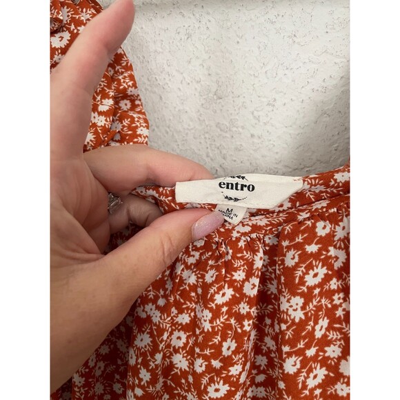 Entro Womens Ruffle Floral Sleeveless Blouse Size M Brown White Boho Cottagecore - Picture 8 of 8